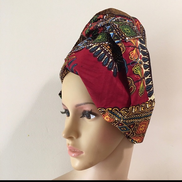 African Print Ankara Red Dashiki Handmade Headwrap - Picture 8 of 9